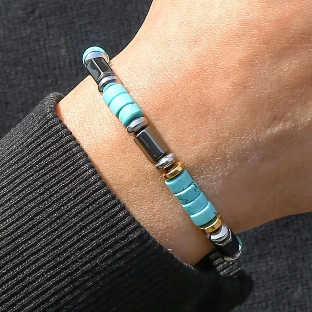 Handmade Beaded Bracelet Mens Bohemian Natural Stone Minimalist Healing Energy